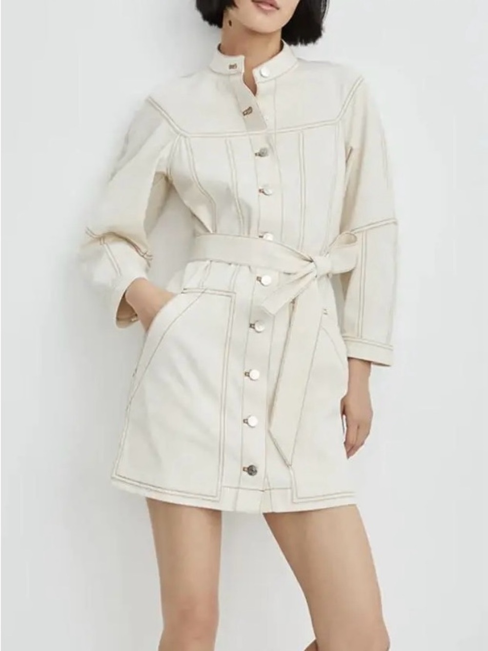 Veronica Beard Basia Cream Utility Shirt Dress